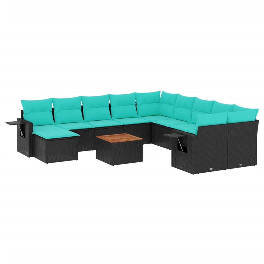 Set Divani da Giardino 12 pz con Cuscini Nero in Polyrattan | homemem39