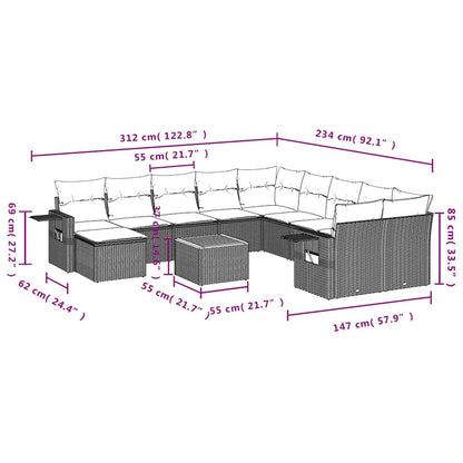 Set Divani da Giardino 12 pz con Cuscini Nero in Polyrattan | homemem39