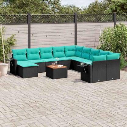 Set Divani da Giardino 12 pz con Cuscini Nero in Polyrattan | homemem39