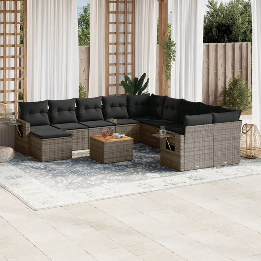 Set Divani da Giardino 12 pz con Cuscini Grigio in Polyrattan | homemem39