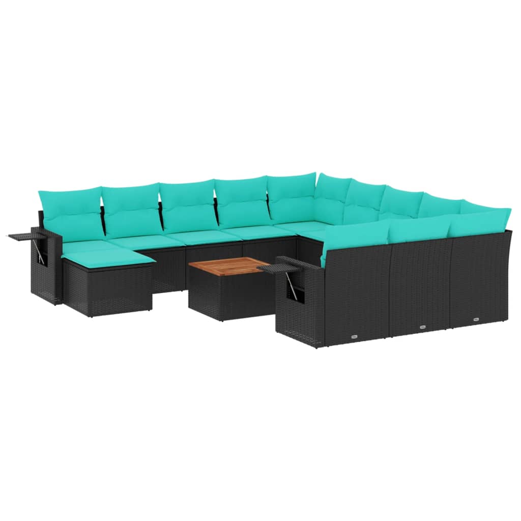 Set Divani da Giardino 13 pz con Cuscini Nero in Polyrattan | homemem39