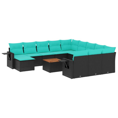Set Divani da Giardino 13 pz con Cuscini Nero in Polyrattan | homemem39