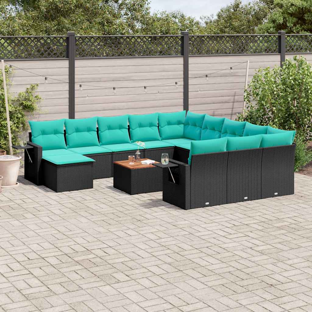 Set Divani da Giardino 13 pz con Cuscini Nero in Polyrattan | homemem39