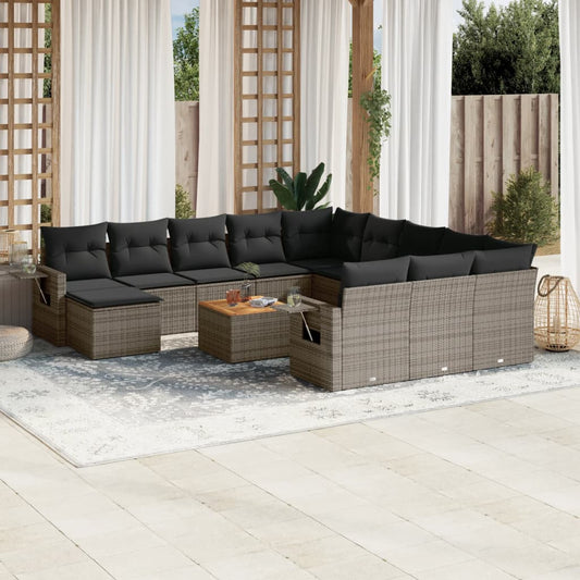 Set Divani da Giardino 13 pz con Cuscini Grigio in Polyrattan | homemem39