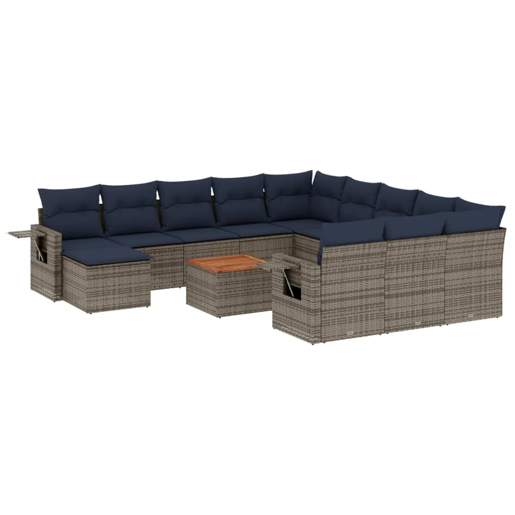 Set Divani da Giardino 13 pz con Cuscini Grigio in Polyrattan | homemem39