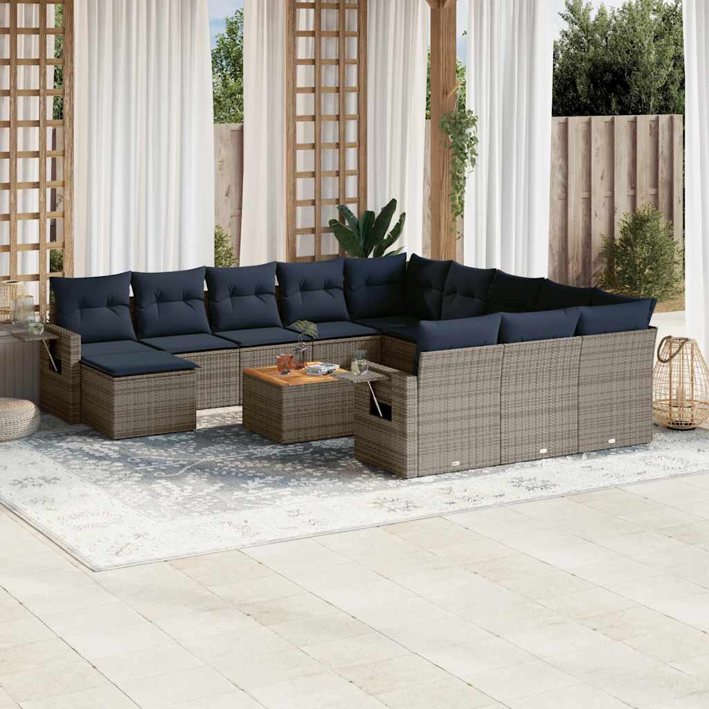 Set Divani da Giardino 13 pz con Cuscini Grigio in Polyrattan | homemem39
