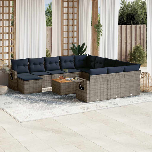 Set Divani da Giardino 13 pz con Cuscini Grigio in Polyrattan | homemem39