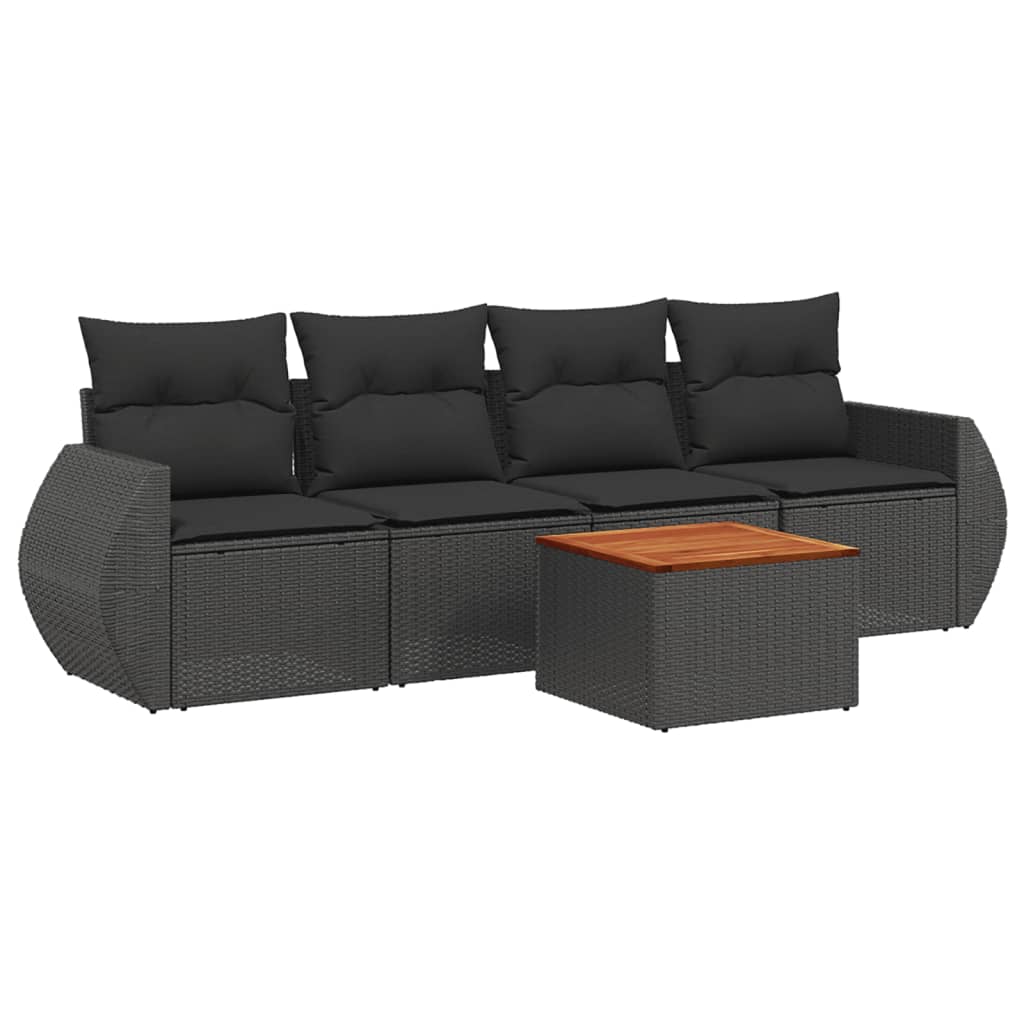 Set Divani da Giardino 5 pz con Cuscini in Polyrattan Nero | homemem39