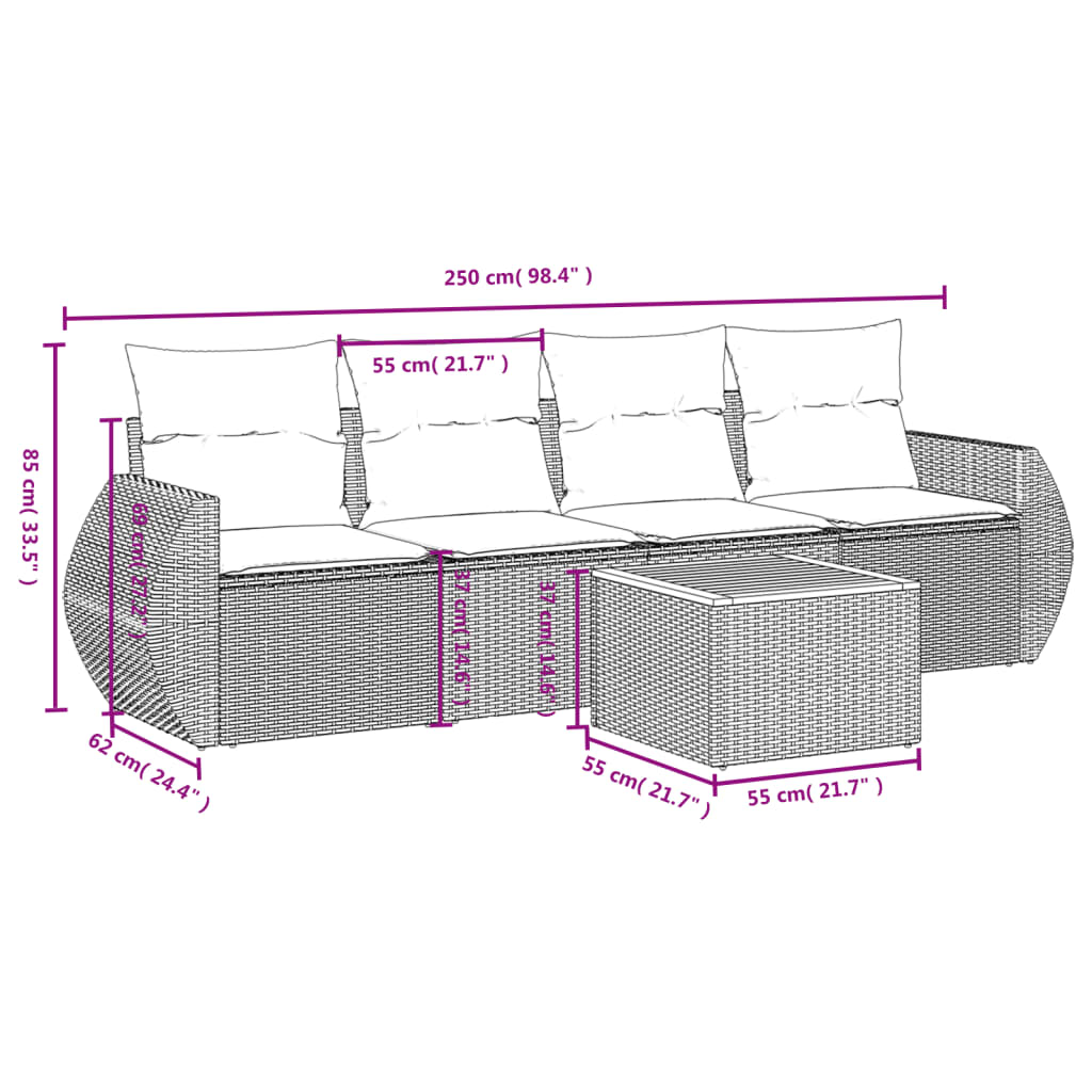 Set Divani da Giardino 5 pz con Cuscini in Polyrattan Nero | homemem39