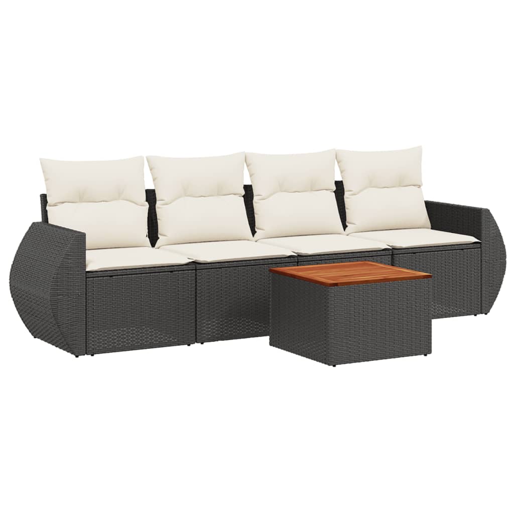 Set Divani da Giardino 5 pz con Cuscini in Polyrattan Nero - homemem39