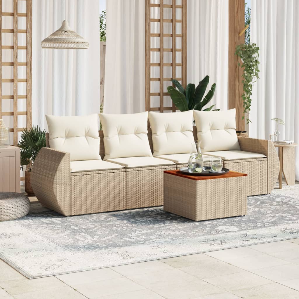 Set Divano da Giardino 5 pz con Cuscini Beige in Polyrattan - homemem39