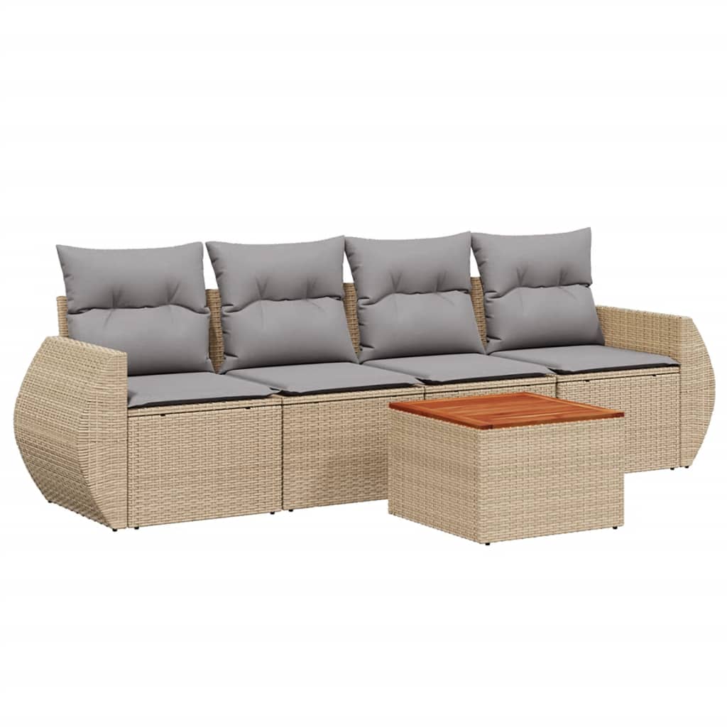 Set Divano da Giardino 5 pz con Cuscini Beige in Polyrattan - homemem39