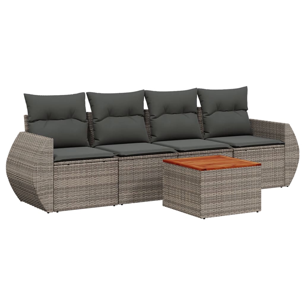 Set Divano da Giardino 5 pz con Cuscini Grigio in Polyrattan - homemem39