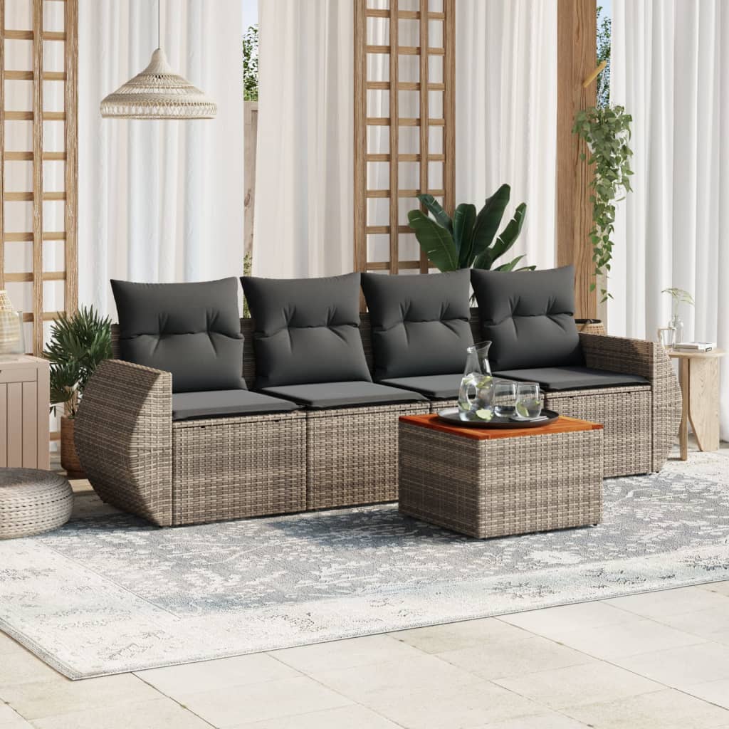 Set Divano da Giardino 5 pz con Cuscini Grigio in Polyrattan - homemem39
