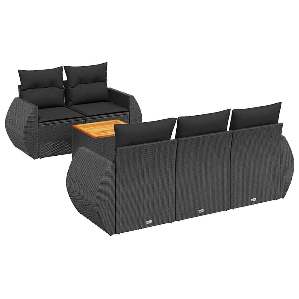 Set Divano da Giardino 6 pz con Cuscini Nero in Polyrattan | homemem39