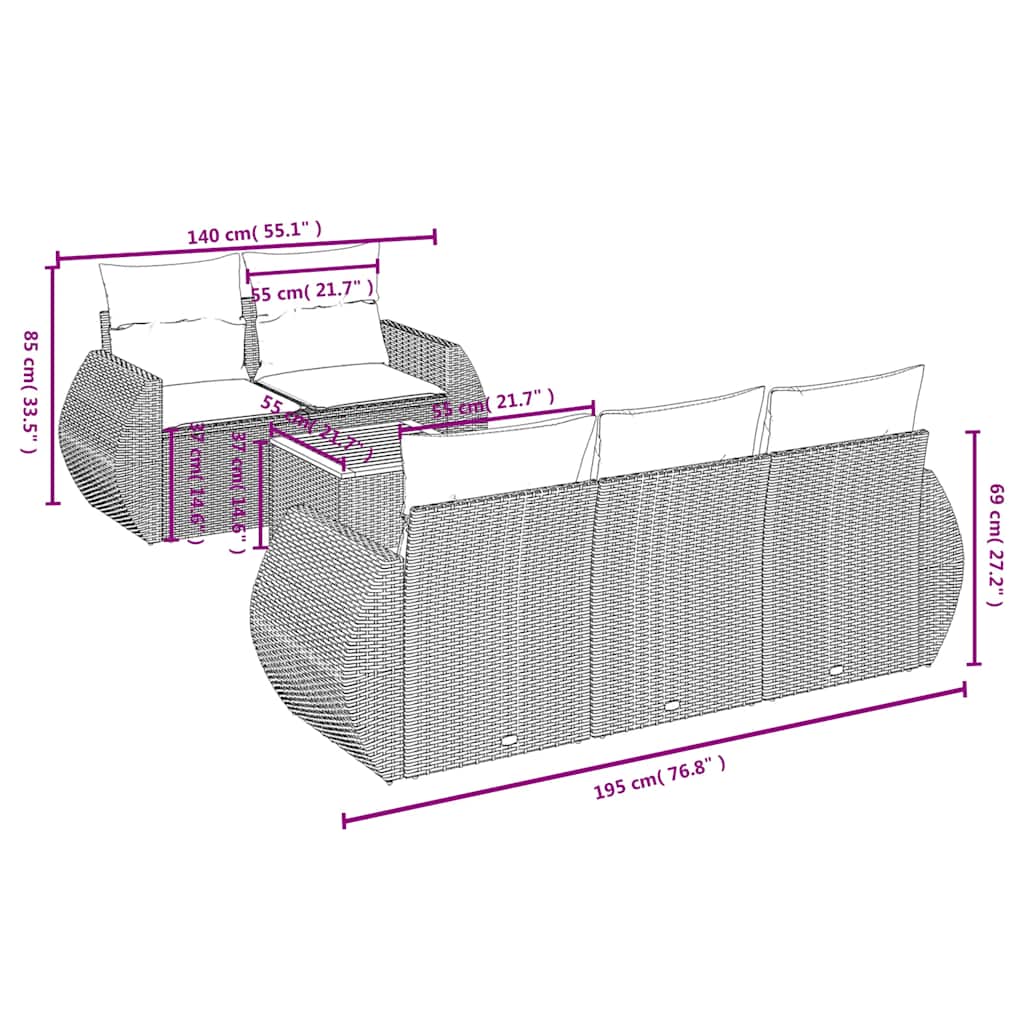 Set Divano da Giardino 6 pz con Cuscini Nero in Polyrattan | homemem39