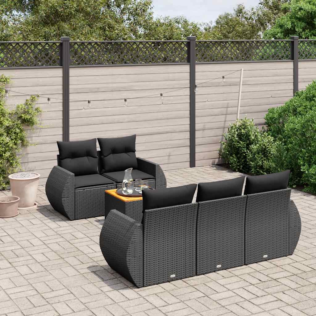 Set Divano da Giardino 6 pz con Cuscini Nero in Polyrattan | homemem39