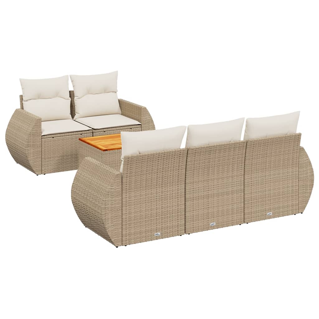Set Divano da Giardino 6 pz con Cuscini Beige in Polyrattan - homemem39