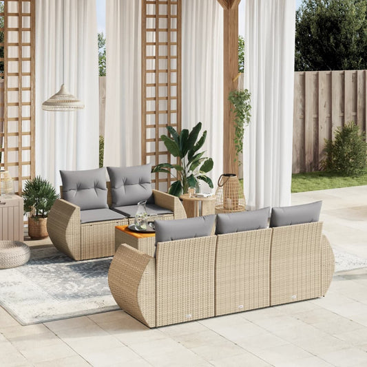 Set Divano da Giardino 6 pz con Cuscini Beige in Polyrattan - homemem39
