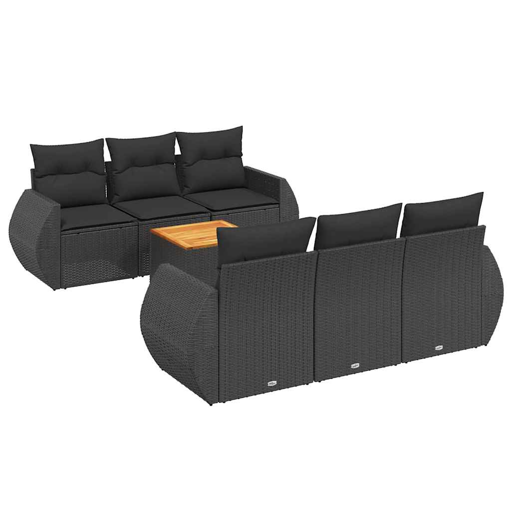 Set Divani da Giardino con Cuscini 7pz Nero Polyrattan | homemem39