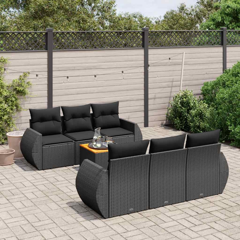 Set Divani da Giardino con Cuscini 7pz Nero Polyrattan | homemem39