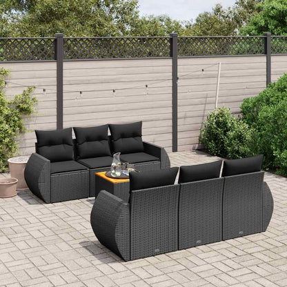 Set Divani da Giardino con Cuscini 7pz Nero Polyrattan | homemem39
