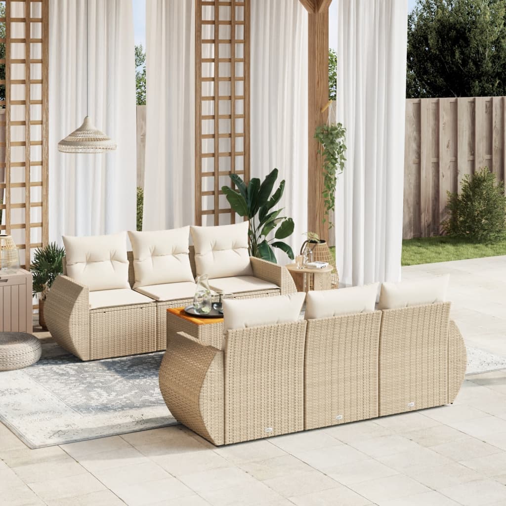 Set Divani da Giardino 7 pz con Cuscini Beige in Polyrattan - homemem39