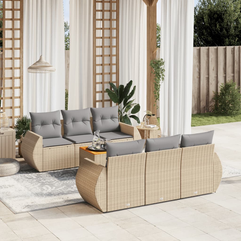 Set Divani da Giardino 7 pz con Cuscini Beige in Polyrattan - homemem39