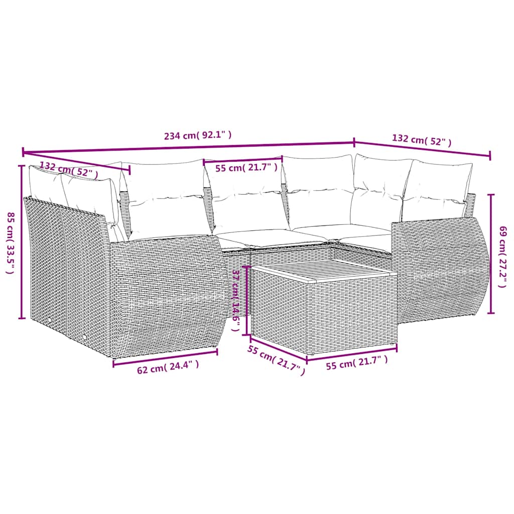 Set Divani da Giardino con Cuscini 7pz Nero Polyrattan | homemem39