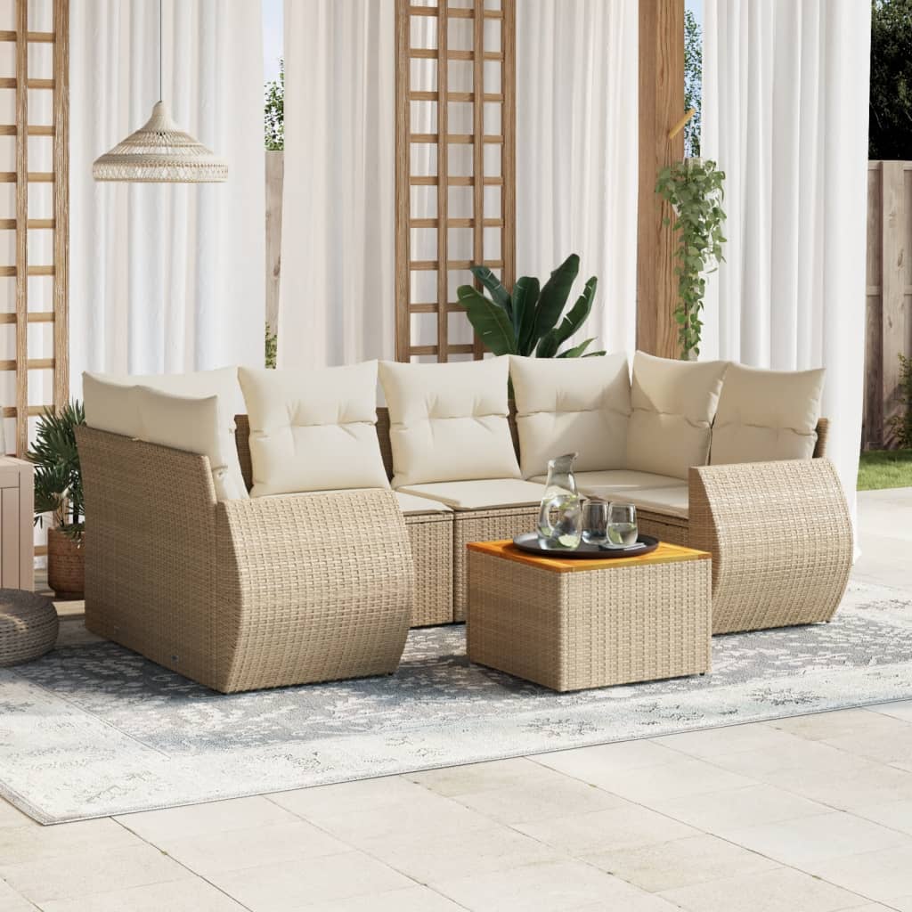 Set Divani da Giardino 7 pz con Cuscini Beige in Polyrattan - homemem39
