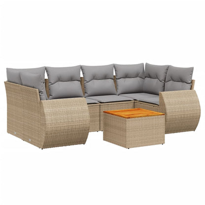 Set Divani da Giardino 7 pz con Cuscini Beige in Polyrattan - homemem39