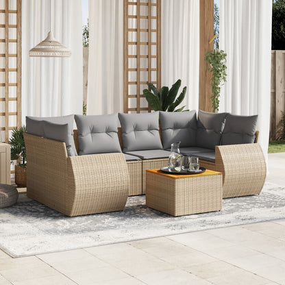 Set Divani da Giardino 7 pz con Cuscini Beige in Polyrattan - homemem39