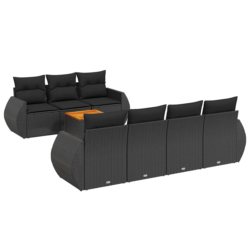 Set Divani da Giardino con Cuscini 8 pz Nero in Polyrattan | homemem39
