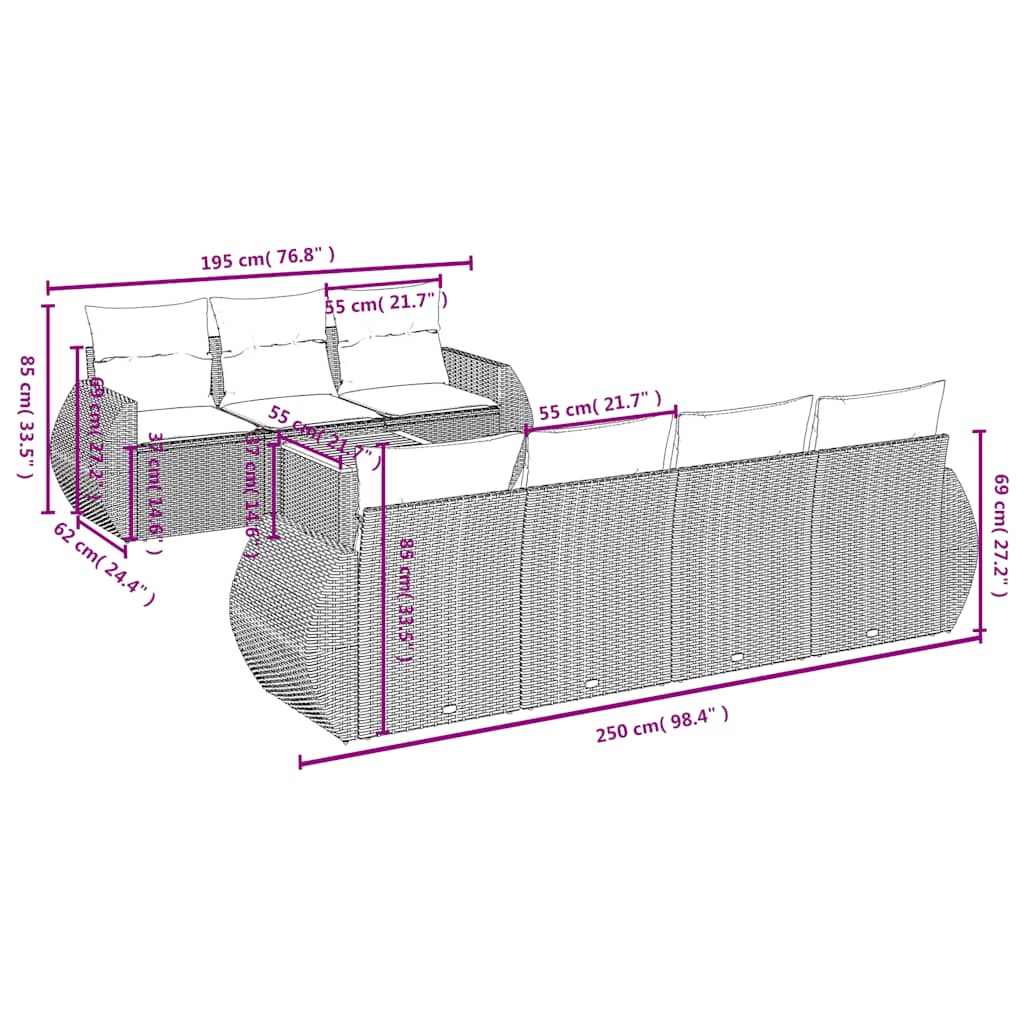 Set Divani da Giardino con Cuscini 8 pz Nero in Polyrattan | homemem39