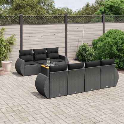 Set Divani da Giardino con Cuscini 8 pz Nero in Polyrattan | homemem39