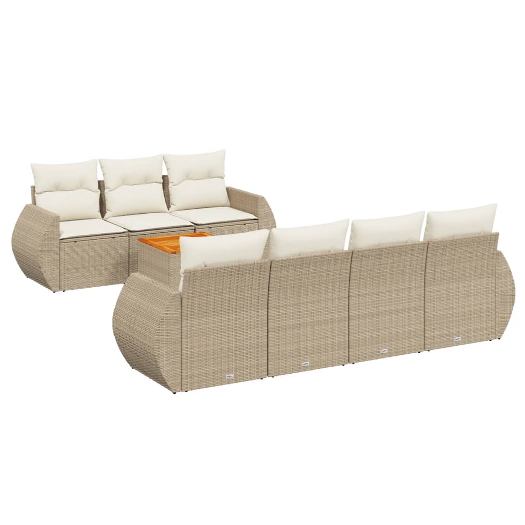 Set Divano da Giardino 8 pz con Cuscini Beige in Polyrattan - homemem39