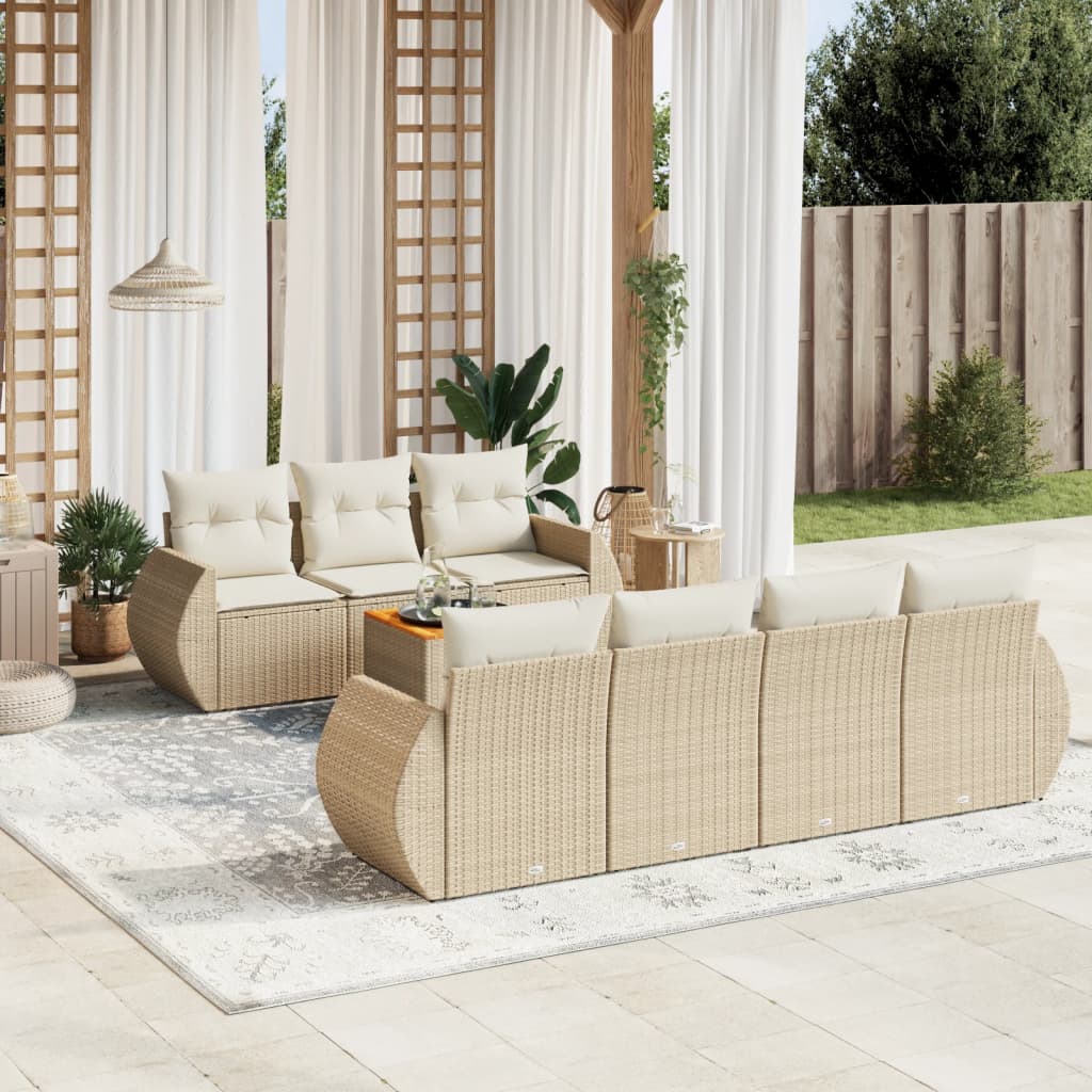 Set Divano da Giardino 8 pz con Cuscini Beige in Polyrattan - homemem39