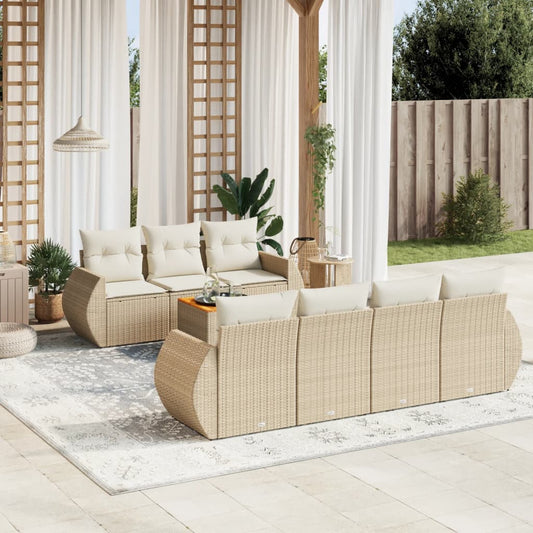 Set Divano da Giardino 8 pz con Cuscini Beige in Polyrattan - homemem39