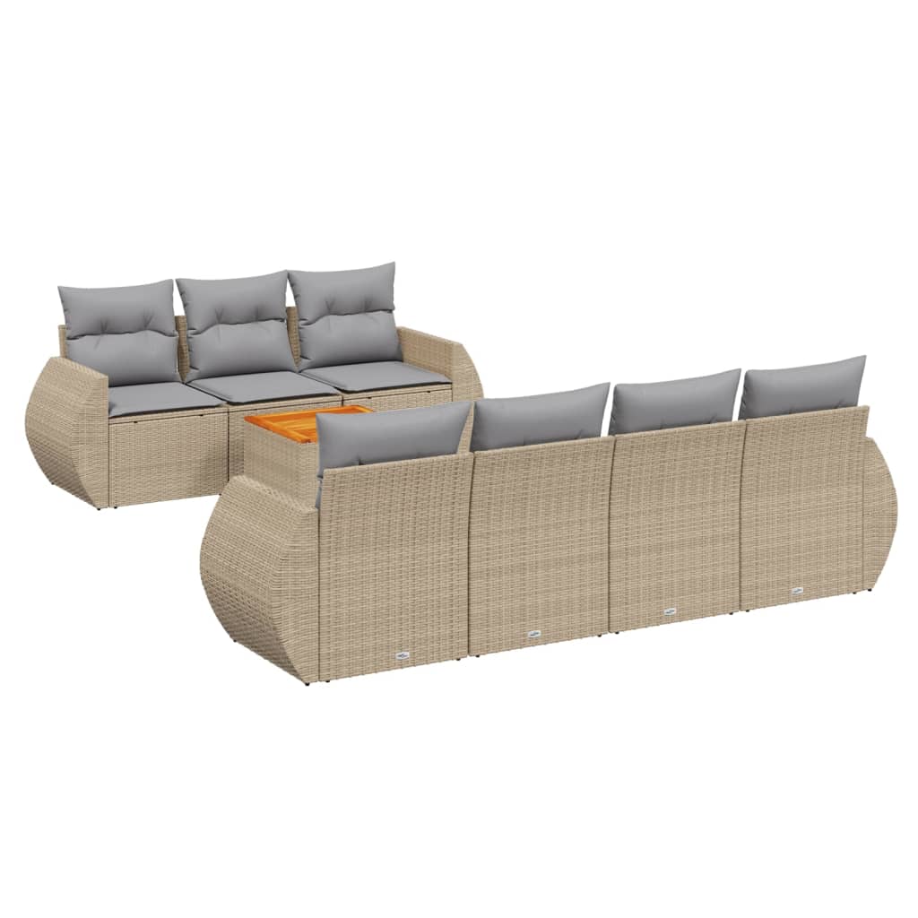 Set Divano da Giardino 8 pz con Cuscini Beige in Polyrattan - homemem39