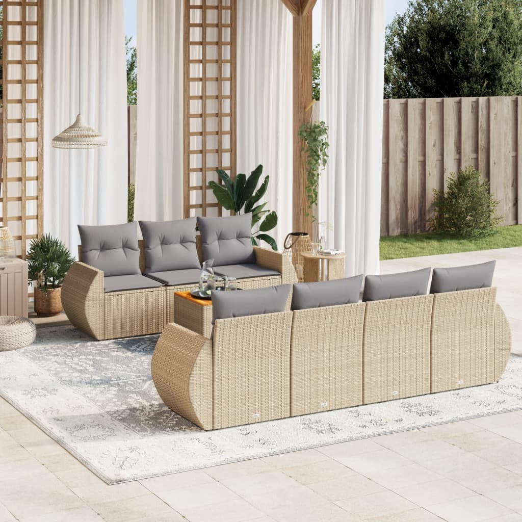 Set Divano da Giardino 8 pz con Cuscini Beige in Polyrattan - homemem39
