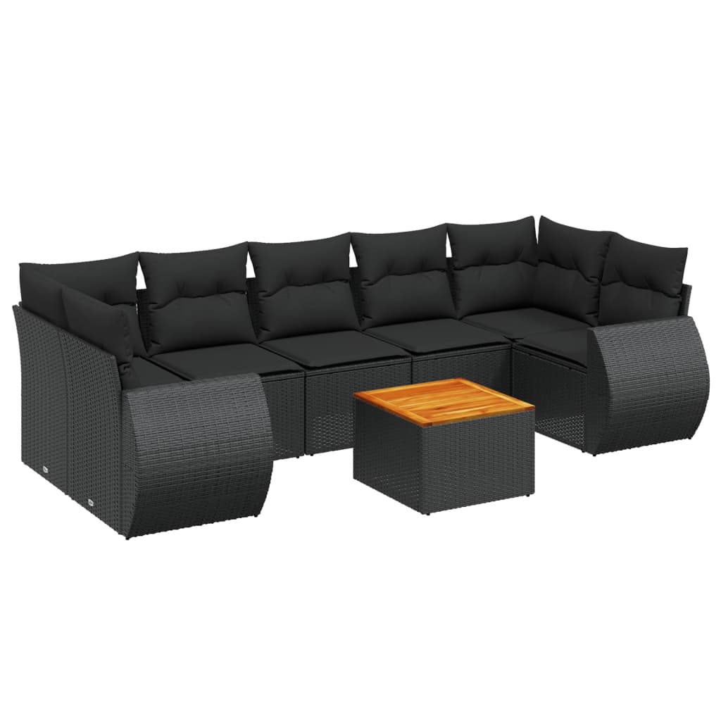 Set Divani da Giardino con Cuscini 8 pz Nero in Polyrattan - homemem39