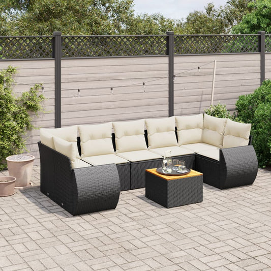 Set Divani da Giardino con Cuscini 8 pz Nero in Polyrattan - homemem39
