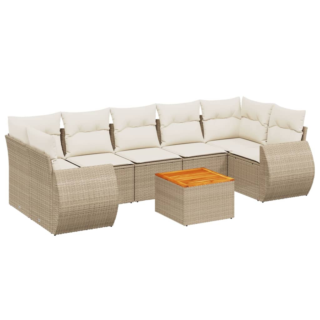 Set Divano da Giardino 8 pz con Cuscini Beige in Polyrattan - homemem39