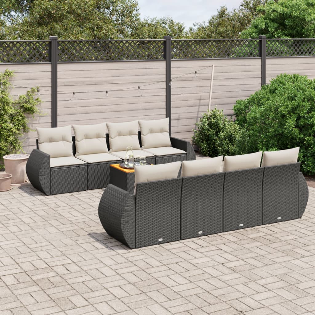Set Divani da Giardino 9 pz con Cuscini Nero in Polyrattan - homemem39
