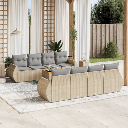 Set Divano da Giardino 9 pz con Cuscini Beige in Polyrattan - homemem39