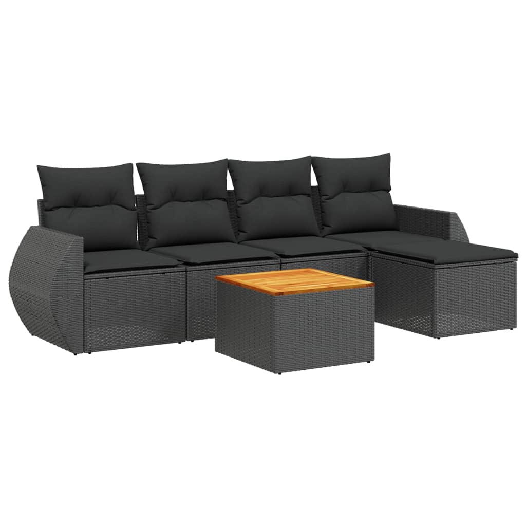 Set Divano da Giardino 6 pz con Cuscini Nero in Polyrattan | homemem39