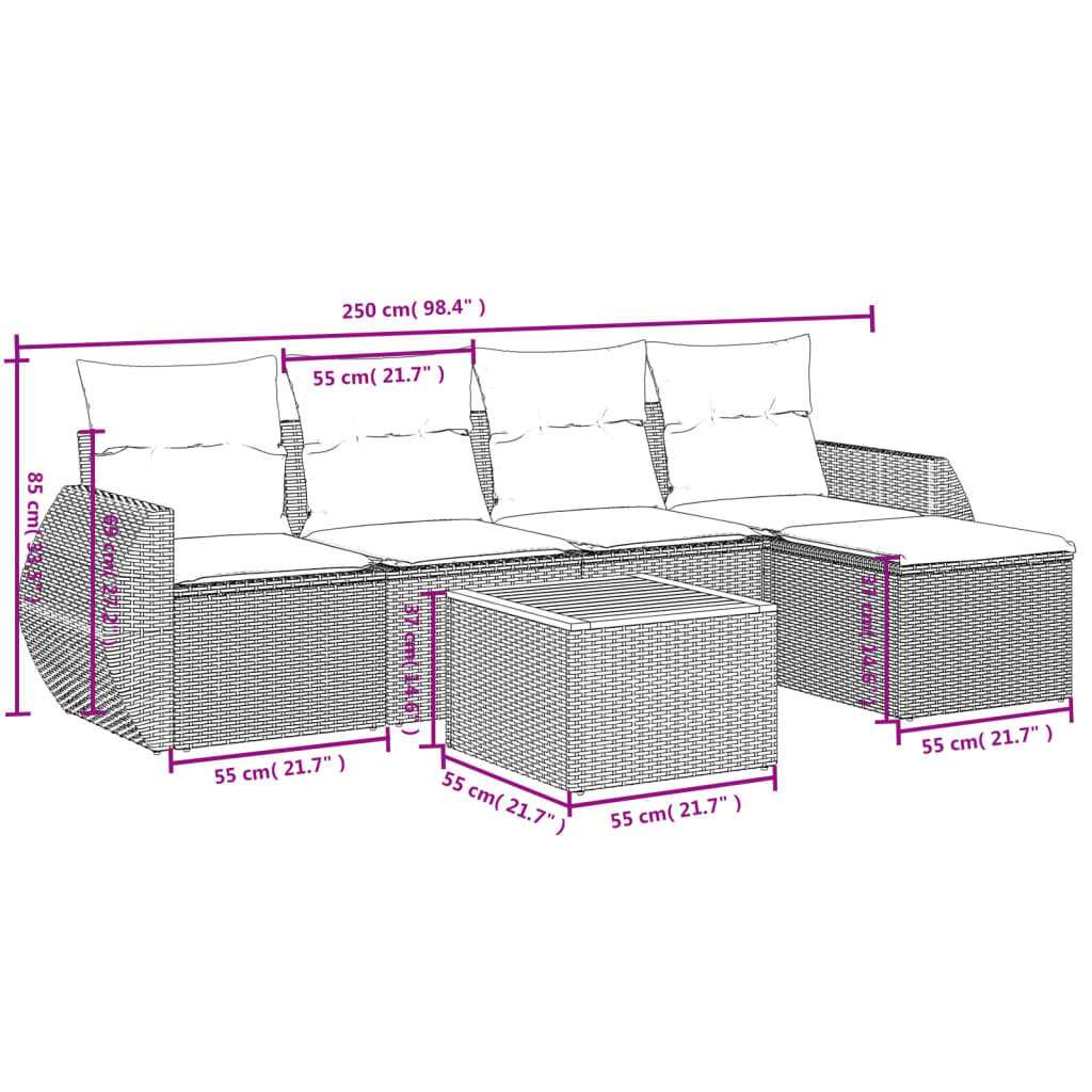 Set Divano da Giardino 6 pz con Cuscini Nero in Polyrattan | homemem39