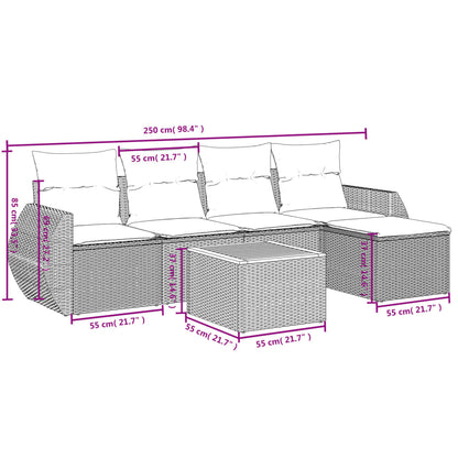 Set Divano da Giardino 6 pz con Cuscini Nero in Polyrattan | homemem39