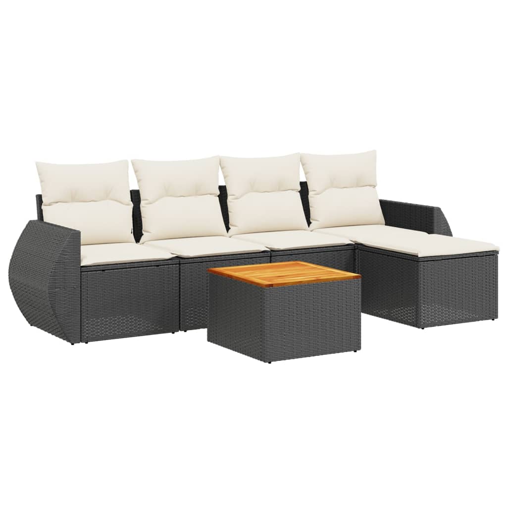 Set Divano da Giardino 6 pz con Cuscini Nero in Polyrattan - homemem39