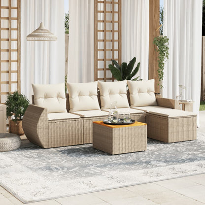 Set Divano da Giardino 6 pz con Cuscini Beige in Polyrattan - homemem39